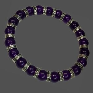 Handmade Amethyst/Silver Beaded Stretch Bracelet Boho Ethnic Tribal Native 7.5